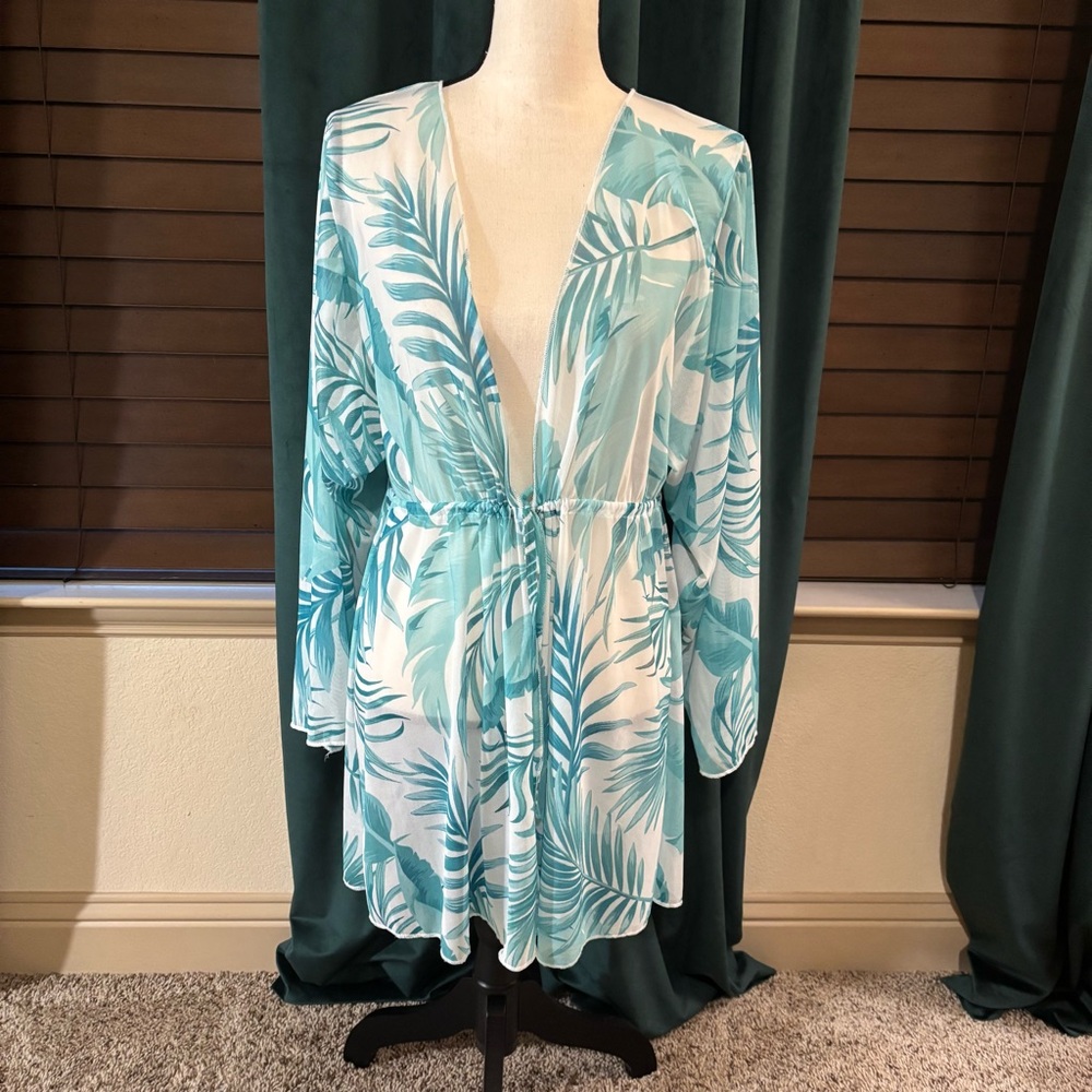SHEIN Blue Leaf Print Swim Coverup